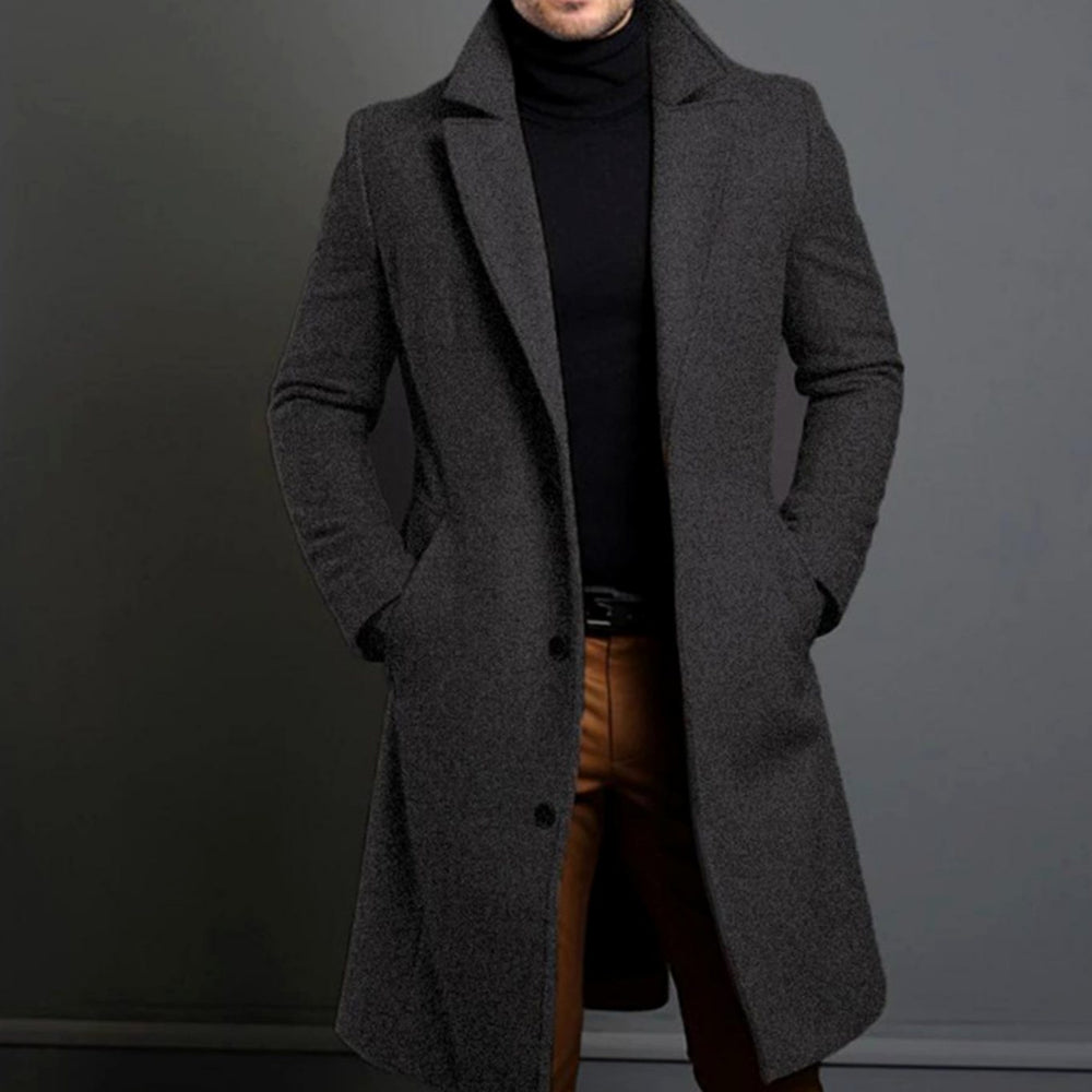 Men's Tailored Wool-Blend Long Overcoat Notch Lapel - Grey