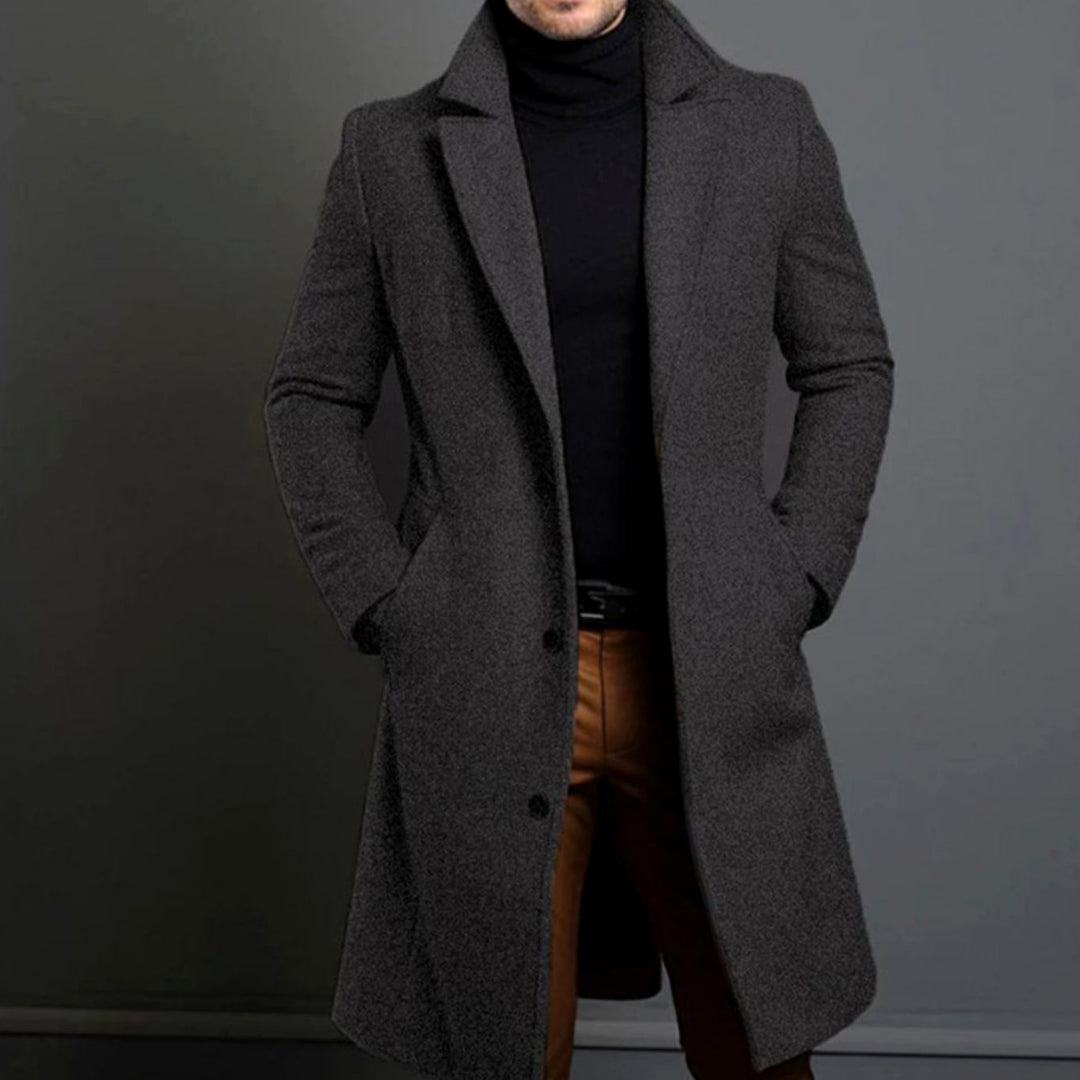 Men's Tailored Wool-Blend Long Overcoat Notch Lapel - Grey