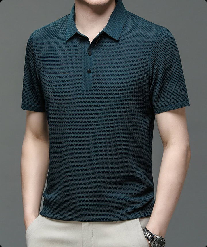 Men's Textured Mesh Breathable Button-Up Polo Shirt