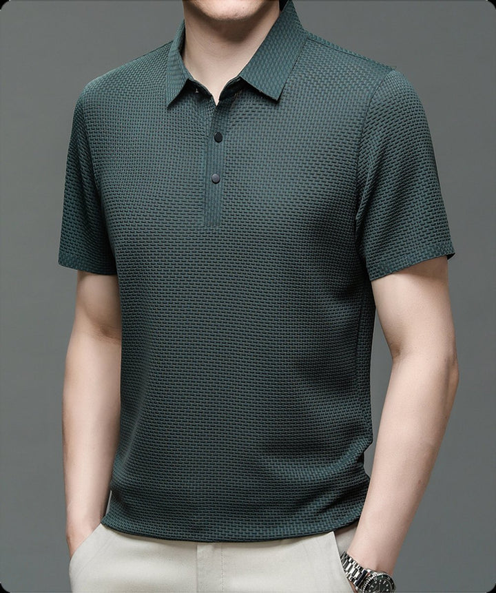 Men's Textured Mesh Breathable Button-Up Polo Shirt