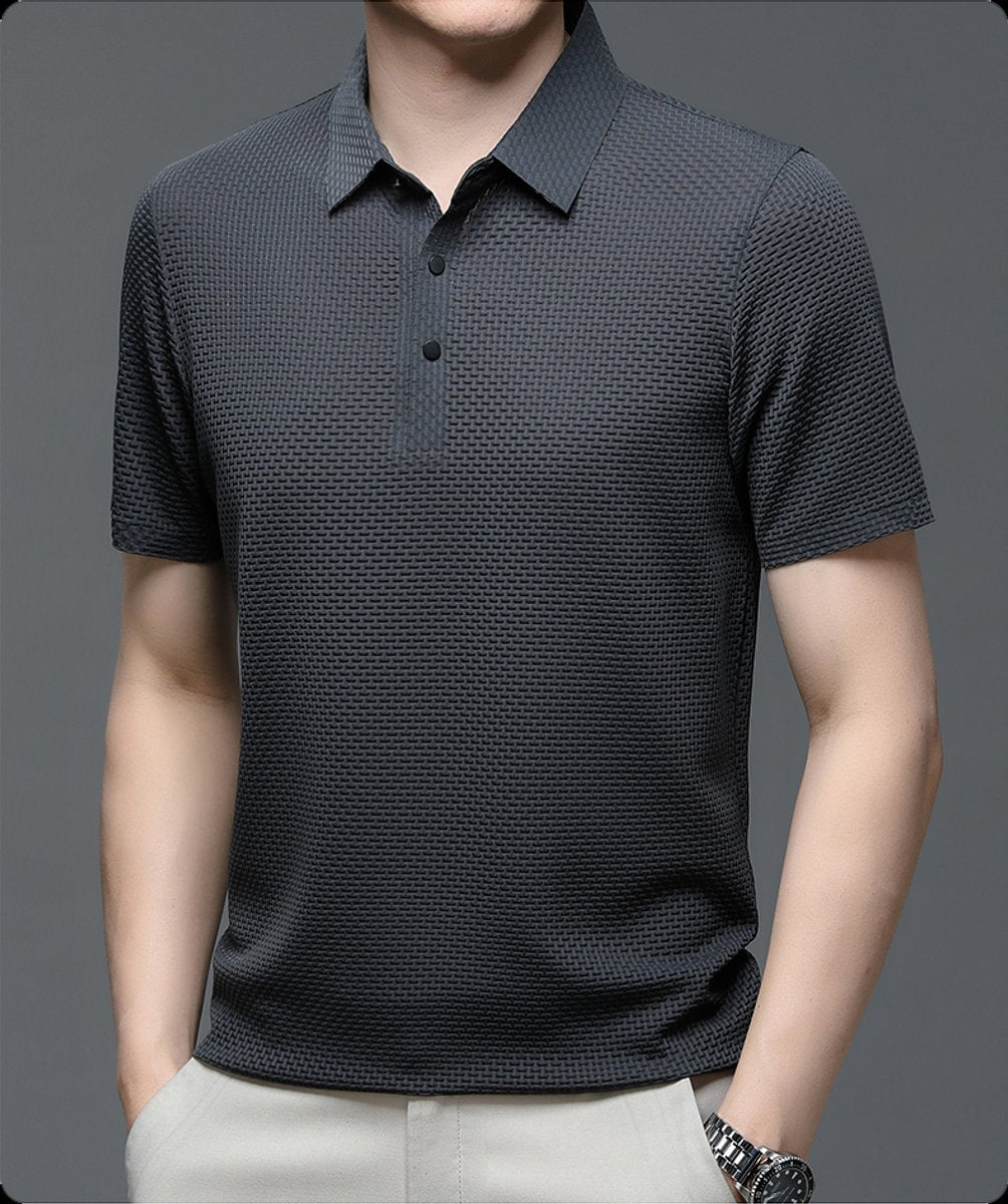 Men's Textured Mesh Breathable Button-Up Polo Shirt