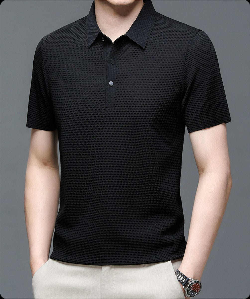 Men's Textured Mesh Breathable Button-Up Polo Shirt