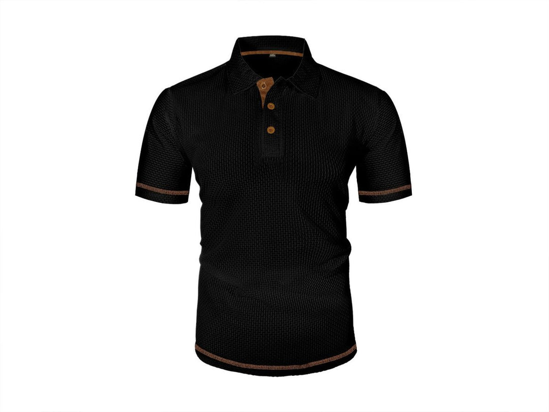 Men's Textured Woven-Pattern Button-Collar Polo Shirt