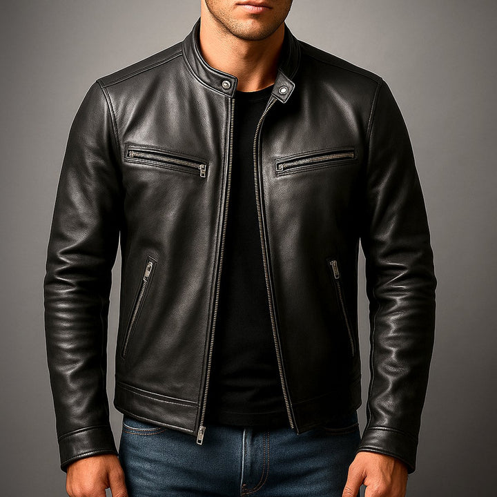 Men's Vintage Biker Leather Jacket Zip-Up Moto Style