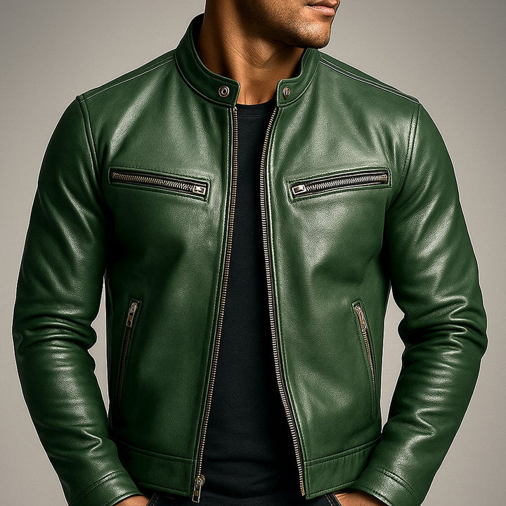 Men's Vintage Biker Leather Jacket Zip-Up Moto Style