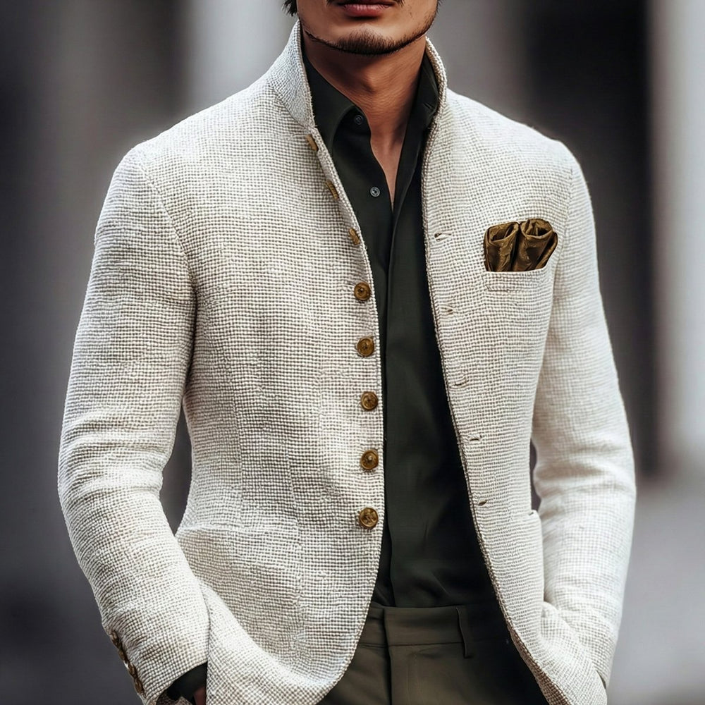 Men's Vintage-Inspired Stand Collar Single Breasted Cardigan Sweater - White