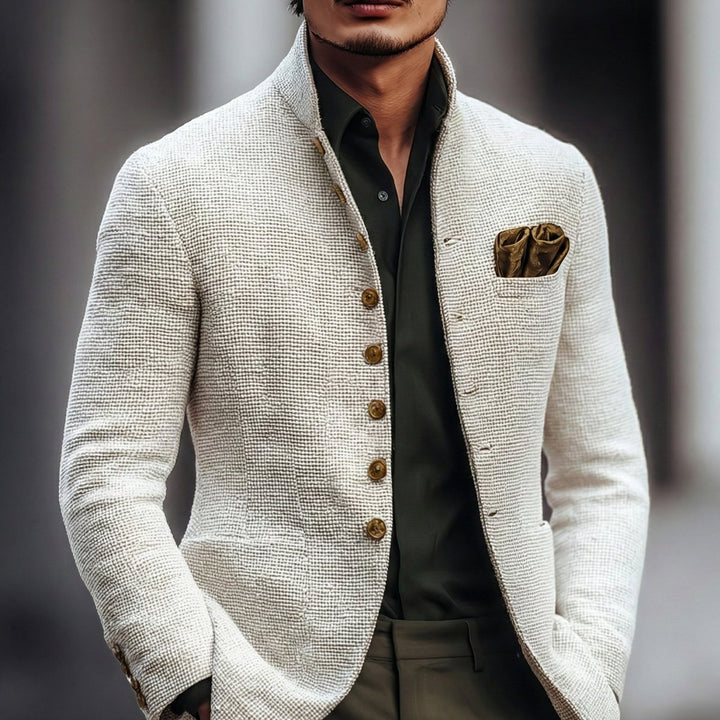 Men's Vintage-Inspired Stand Collar Single Breasted Cardigan Sweater - White