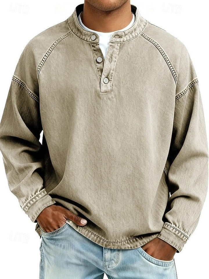 Men's Vintage Washed Henley Raglan Pullover Sweatshirt - Khaki
