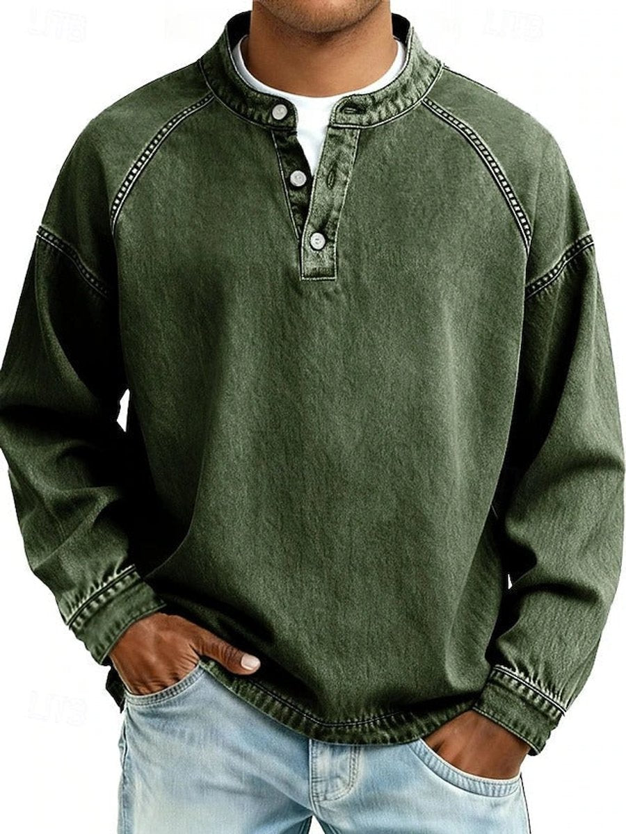Men's Vintage Washed Henley Raglan Pullover Sweatshirt - Dark Green