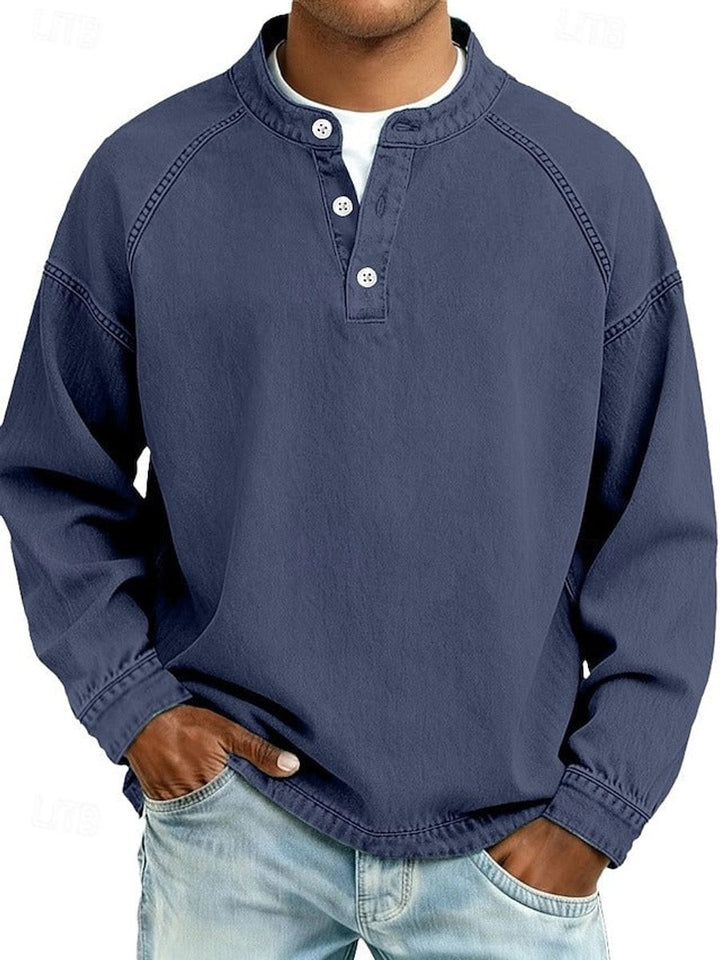 Men's Vintage Washed Henley Raglan Pullover Sweatshirt - Dark Blue