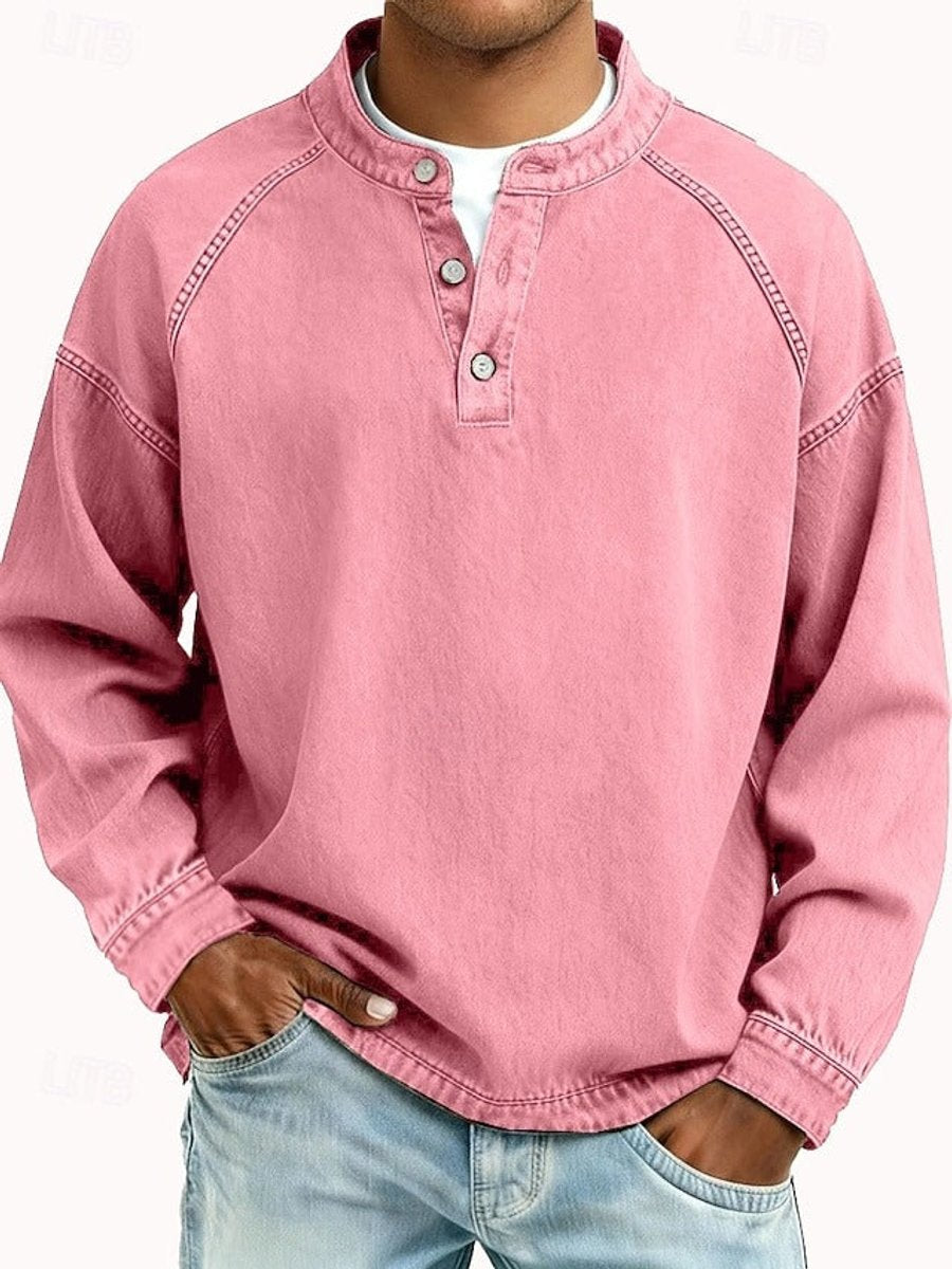 Men's Vintage Washed Henley Raglan Pullover Sweatshirt - Pink
