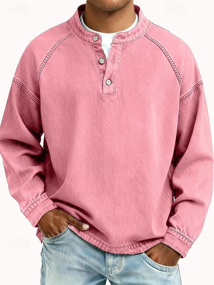 Men's Vintage Washed Henley Raglan Pullover Sweatshirt - Pink