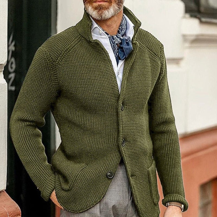 Men's Waffle-Knit Button-Front Cardigan Sweater - Green