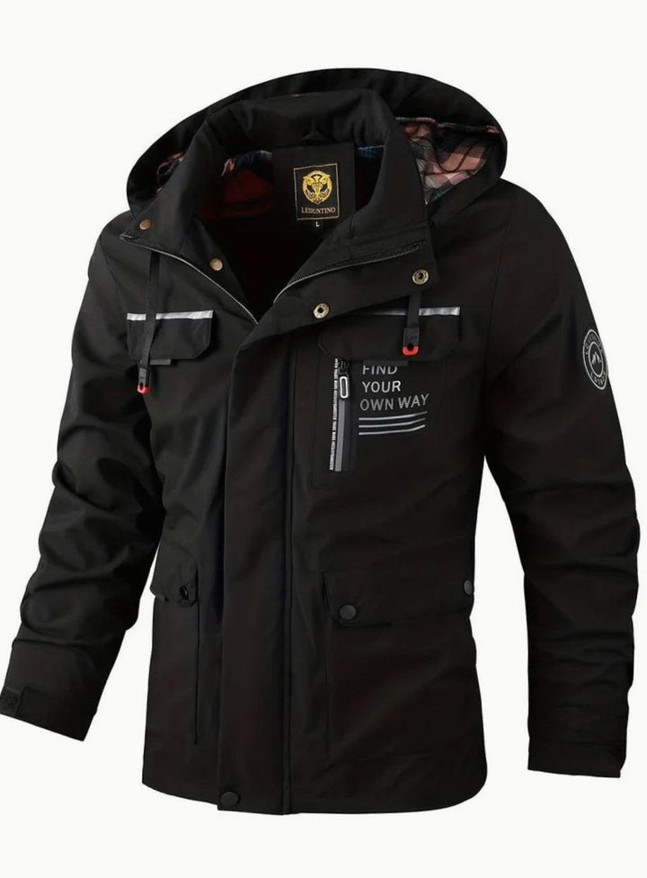Men's Waterproof Hooded Insulated Winter Jacket Multi-Pocket - Black