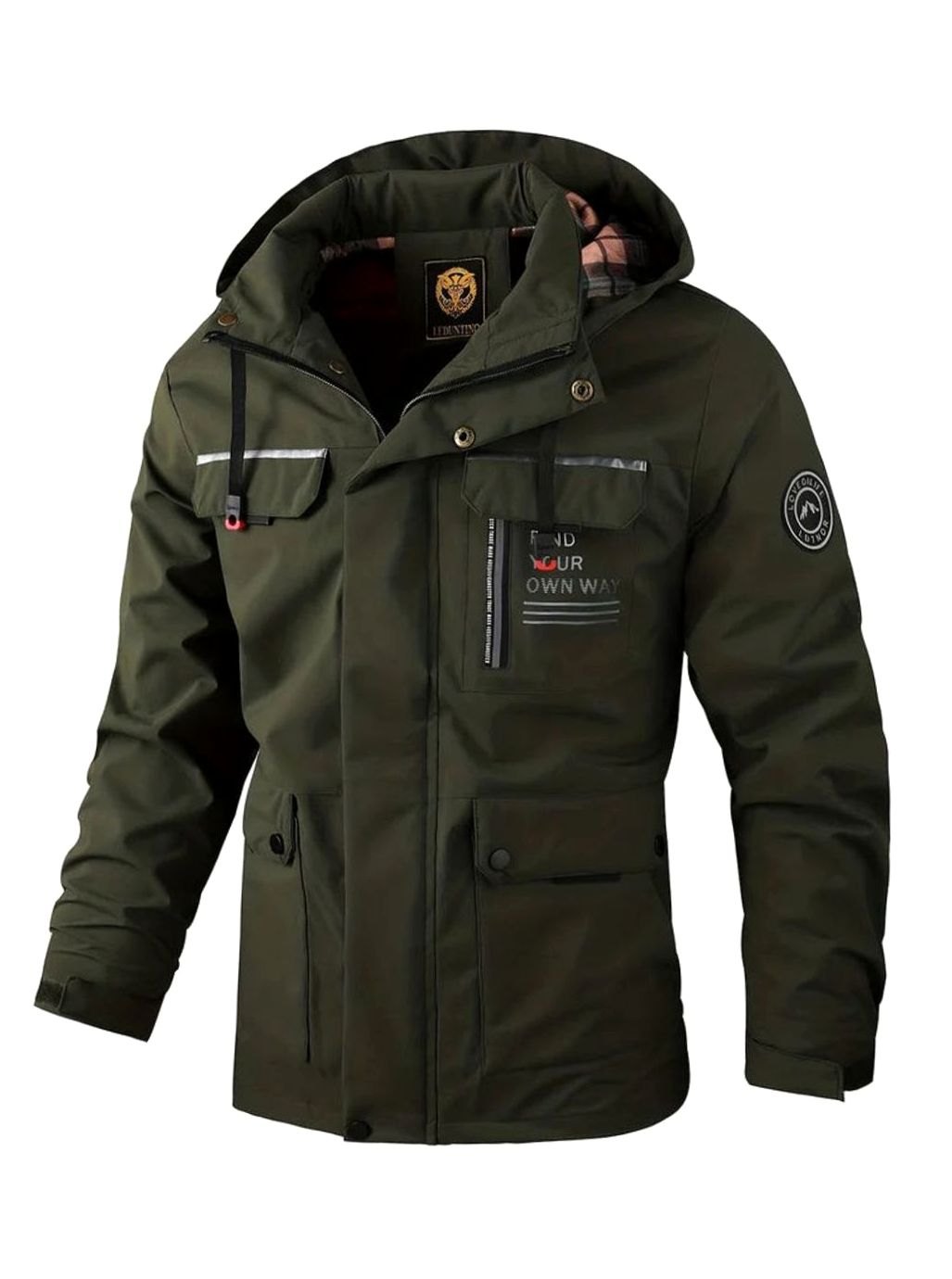 Men's Waterproof Hooded Insulated Winter Jacket Multi-Pocket - Dark Green