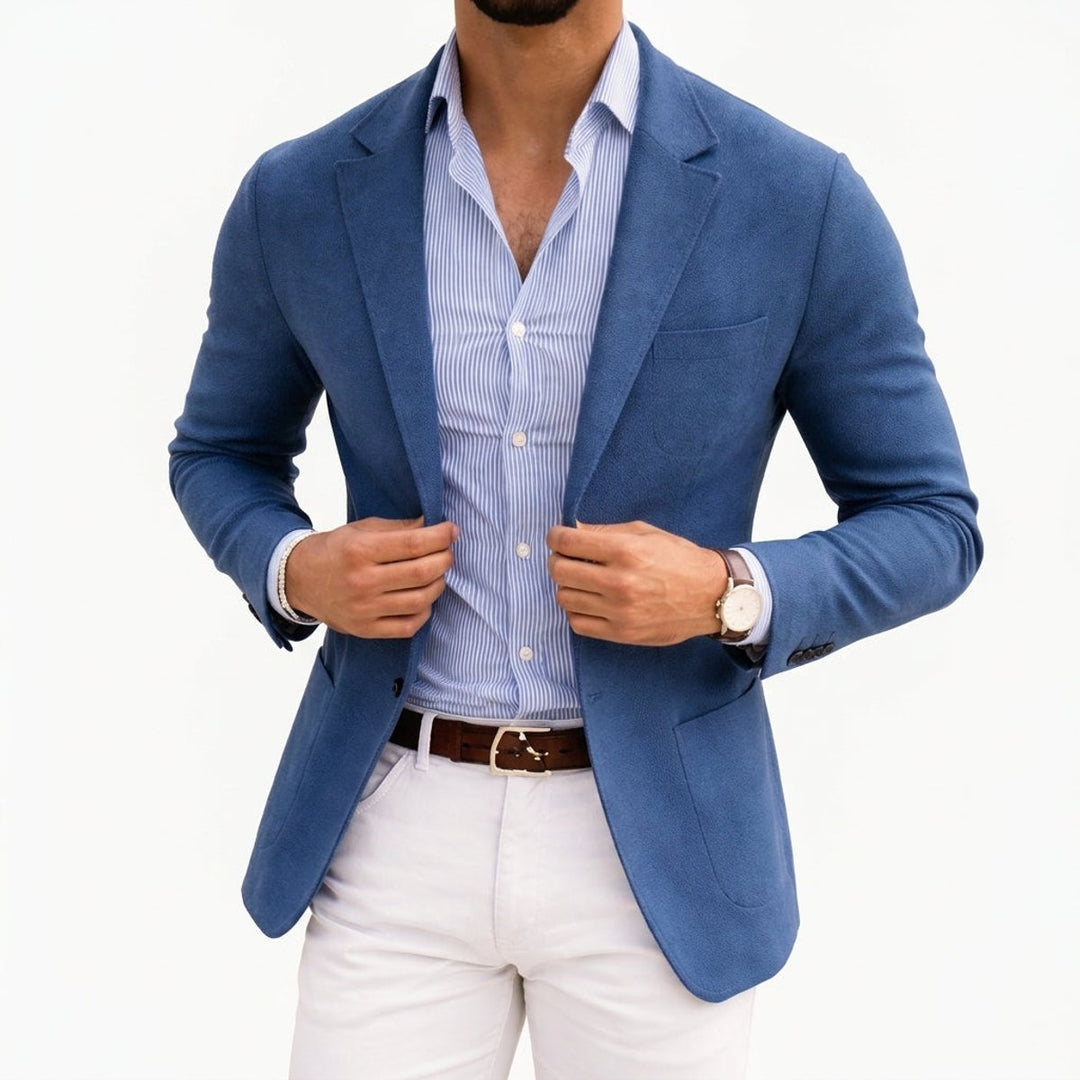 Men's Winter Coat Tailored Knit Notch-Lapel Blazer - Blue