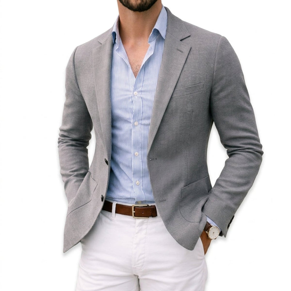 Men's Winter Coat Tailored Knit Notch-Lapel Blazer - Silver