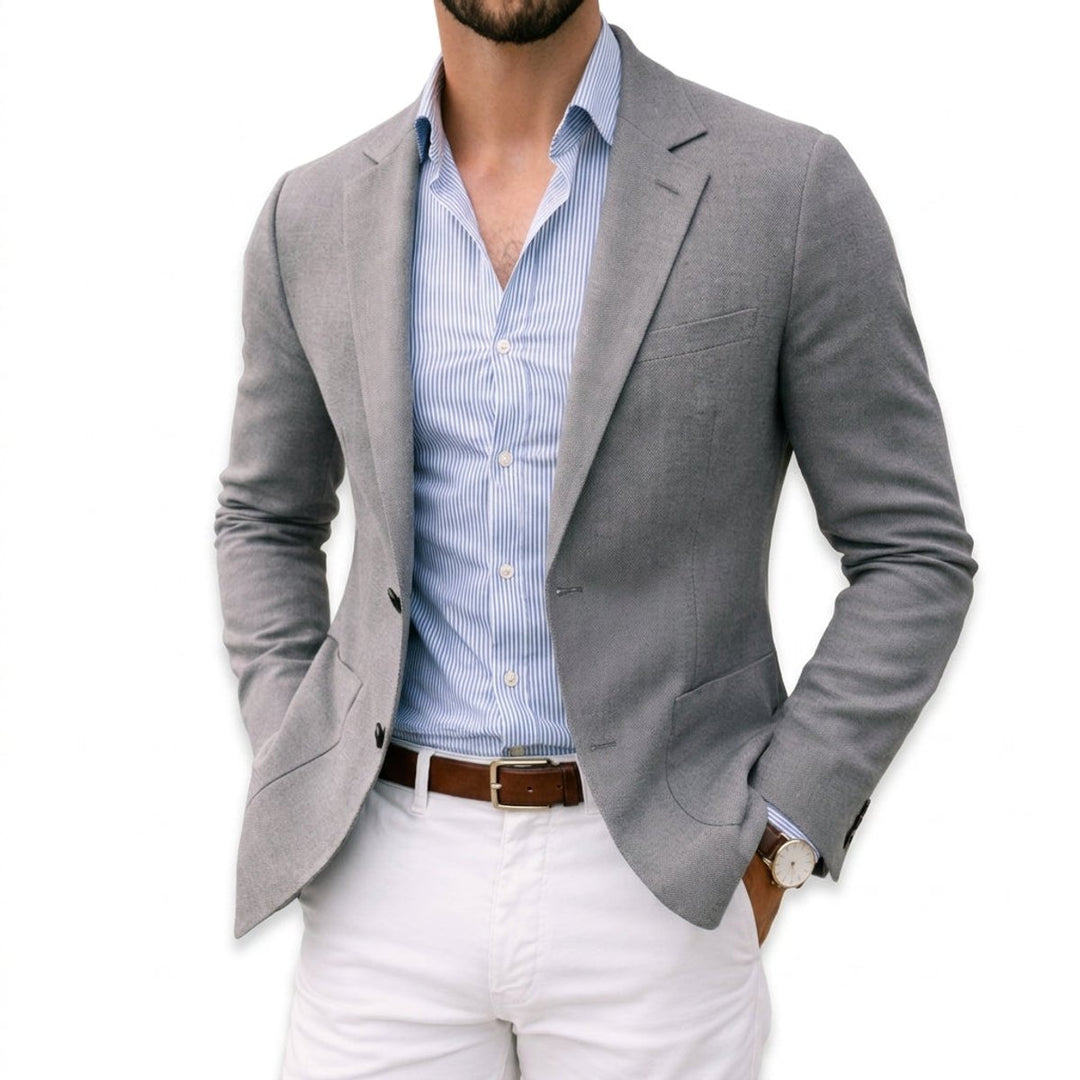 Men's Winter Coat Tailored Knit Notch-Lapel Blazer - Silver