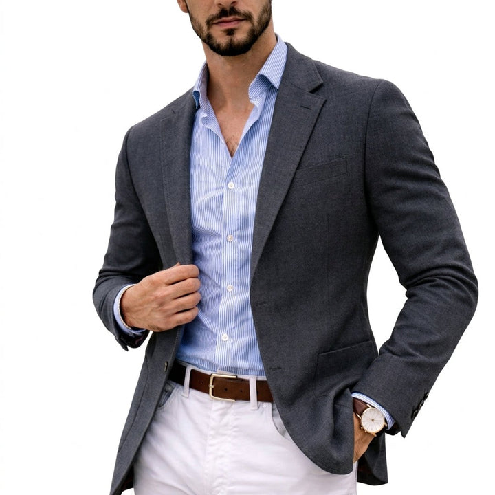 Men's Winter Coat Tailored Knit Notch-Lapel Blazer - Gray