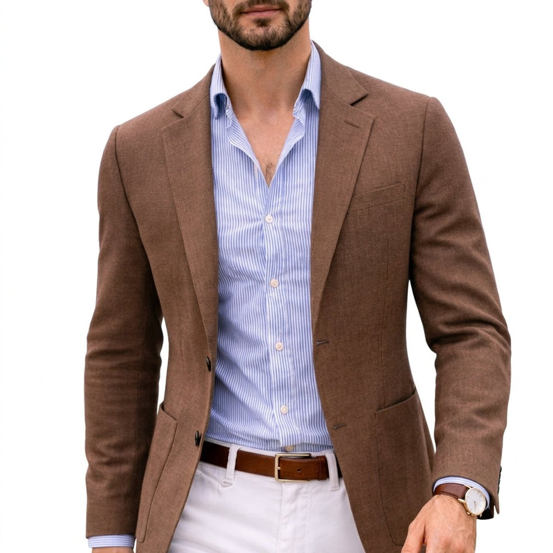 Men's Winter Coat Tailored Knit Notch-Lapel Blazer - Brown