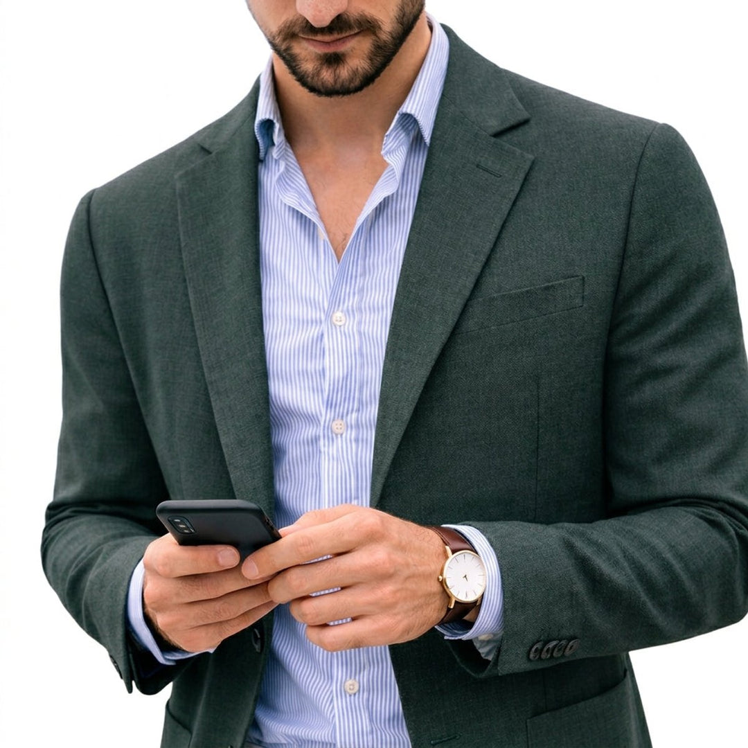 Men's Winter Coat Tailored Knit Notch-Lapel Blazer - Green