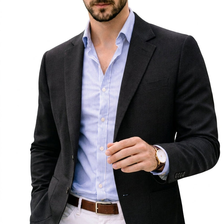 Men's Winter Coat Tailored Knit Notch-Lapel Blazer - Black
