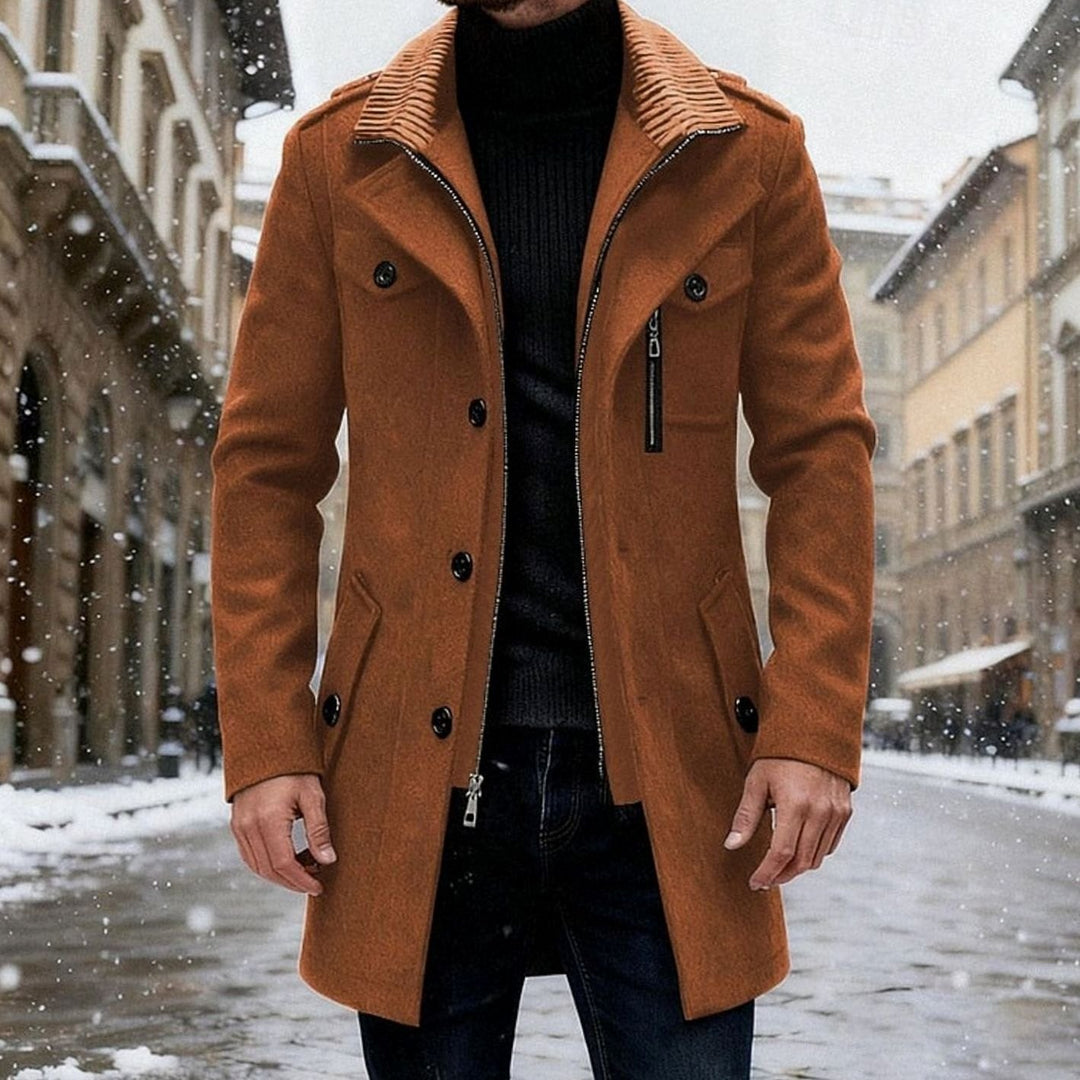 Men's Wool Coat Double-Breasted Tailored Winter Overcoat - Brown