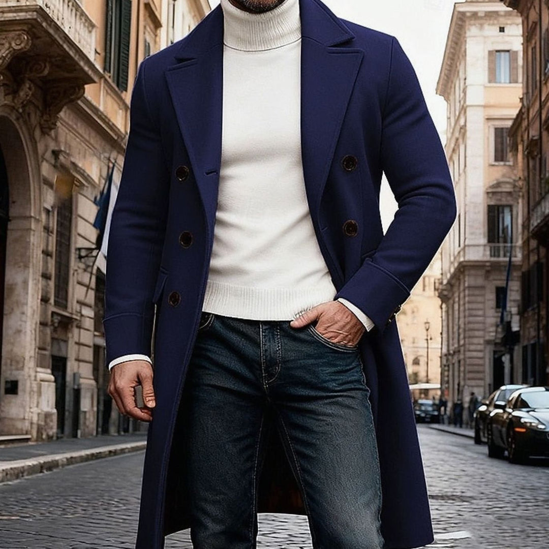 Men's Wool Double-Breasted Long Overcoat Tailored Fit