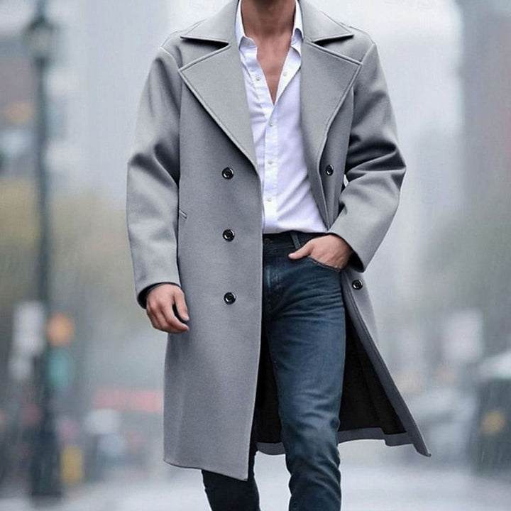 Men's Wool Double-Breasted Tailored Long Overcoat