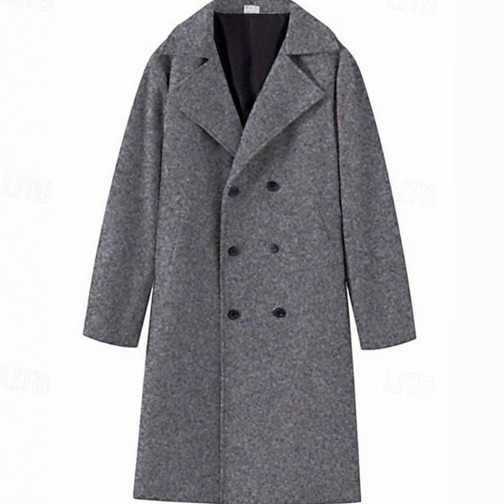 Men's Wool Double-Breasted Tailored Long Overcoat