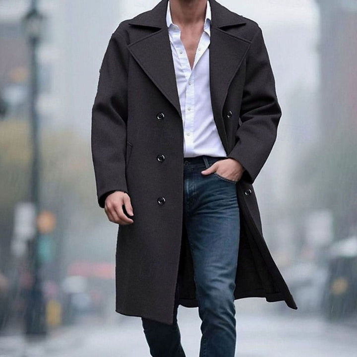 Men's Wool Double-Breasted Tailored Long Overcoat