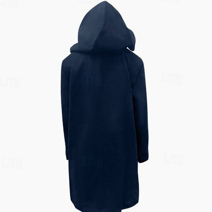 Men's Wool Long Hooded Toggle-Closure Overcoat