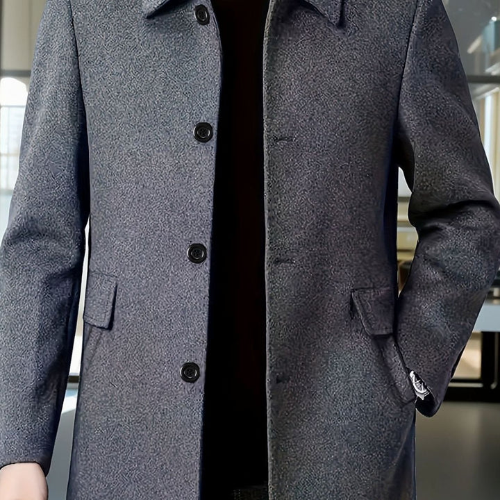 Men's Wool Single-Breasted Overcoat Classic Collar - Dark Gray