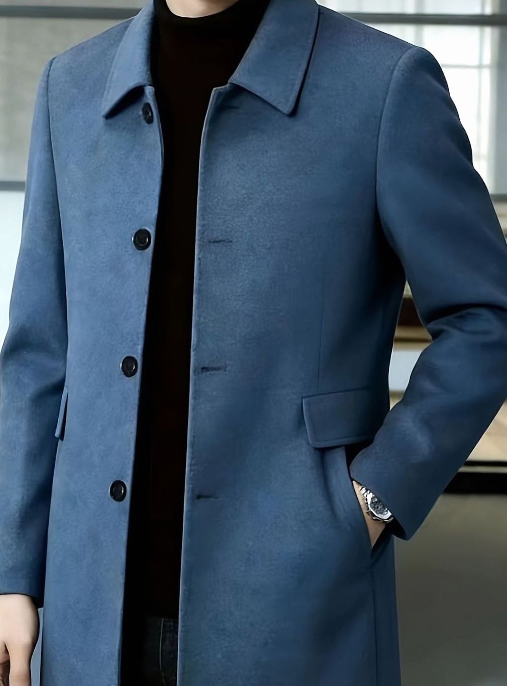 Men's Wool Single-Breasted Overcoat Classic Collar