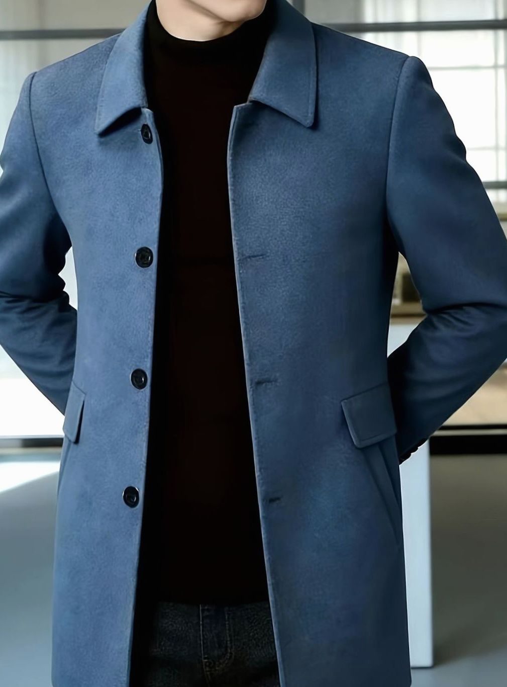 Men's Wool Single-Breasted Overcoat Classic Collar