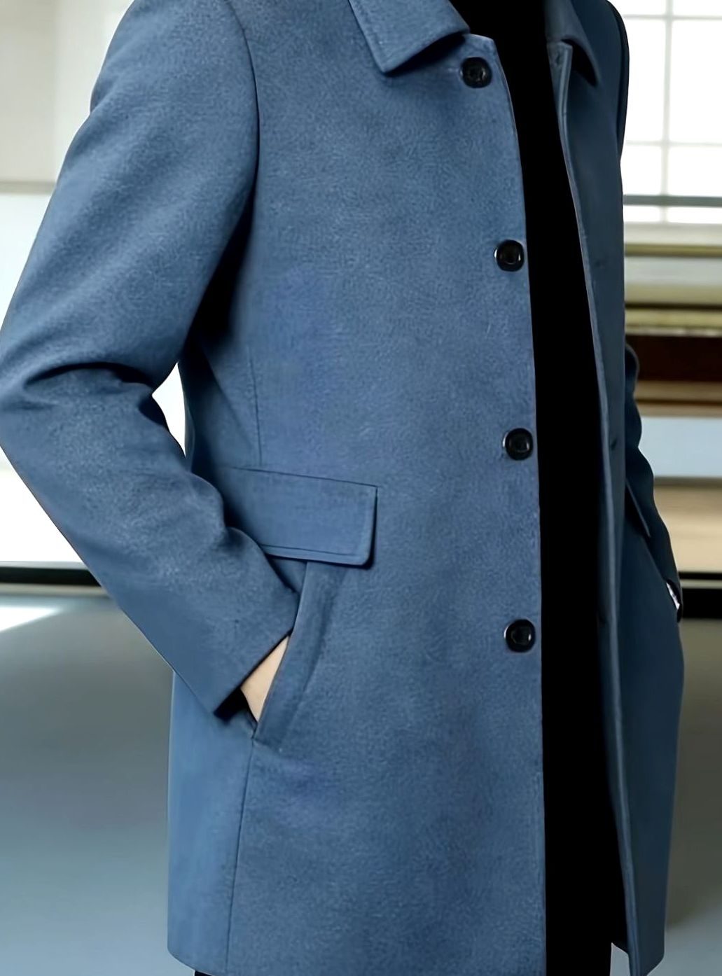 Men's Wool Single-Breasted Overcoat Classic Collar