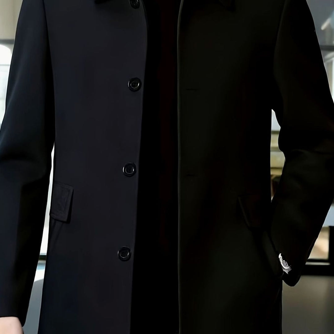 Men's Wool Single-Breasted Overcoat Classic Collar - Black