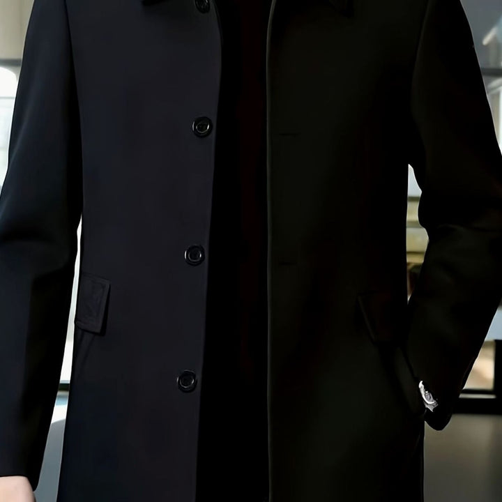 Men's Wool Single-Breasted Overcoat Classic Collar - Black