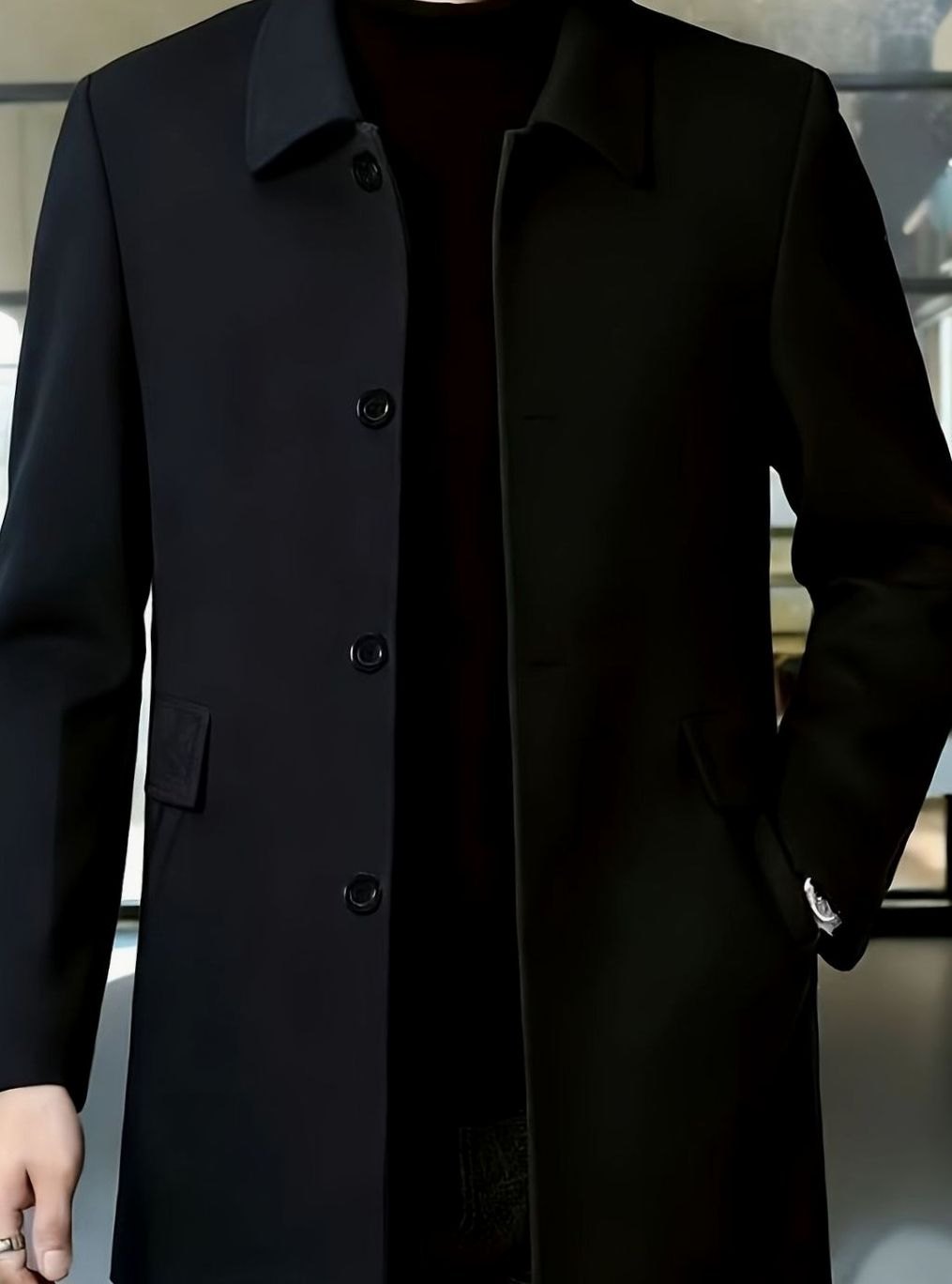 Men's Wool Single-Breasted Overcoat Classic Collar