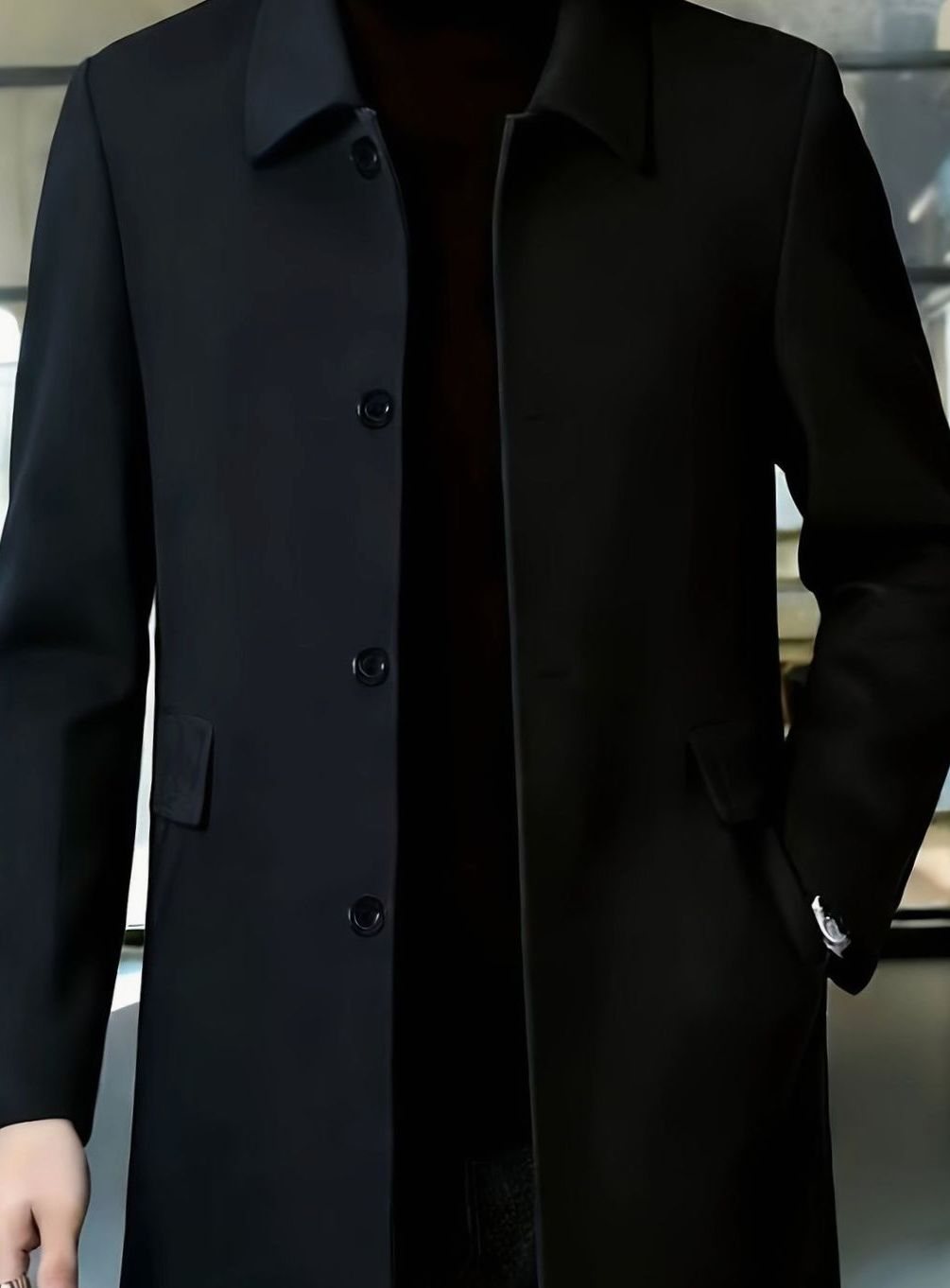 Men's Wool Single-Breasted Overcoat Classic Collar