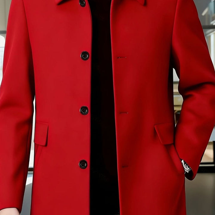Men's Wool Single-Breasted Overcoat Classic Collar - Red
