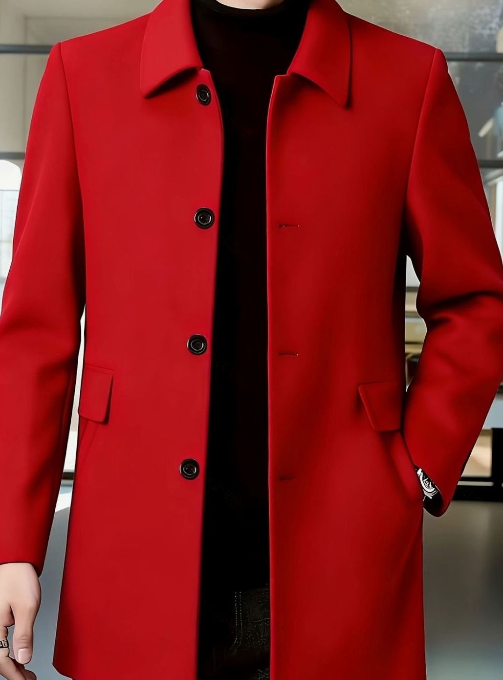 Men's Wool Single-Breasted Overcoat Classic Collar