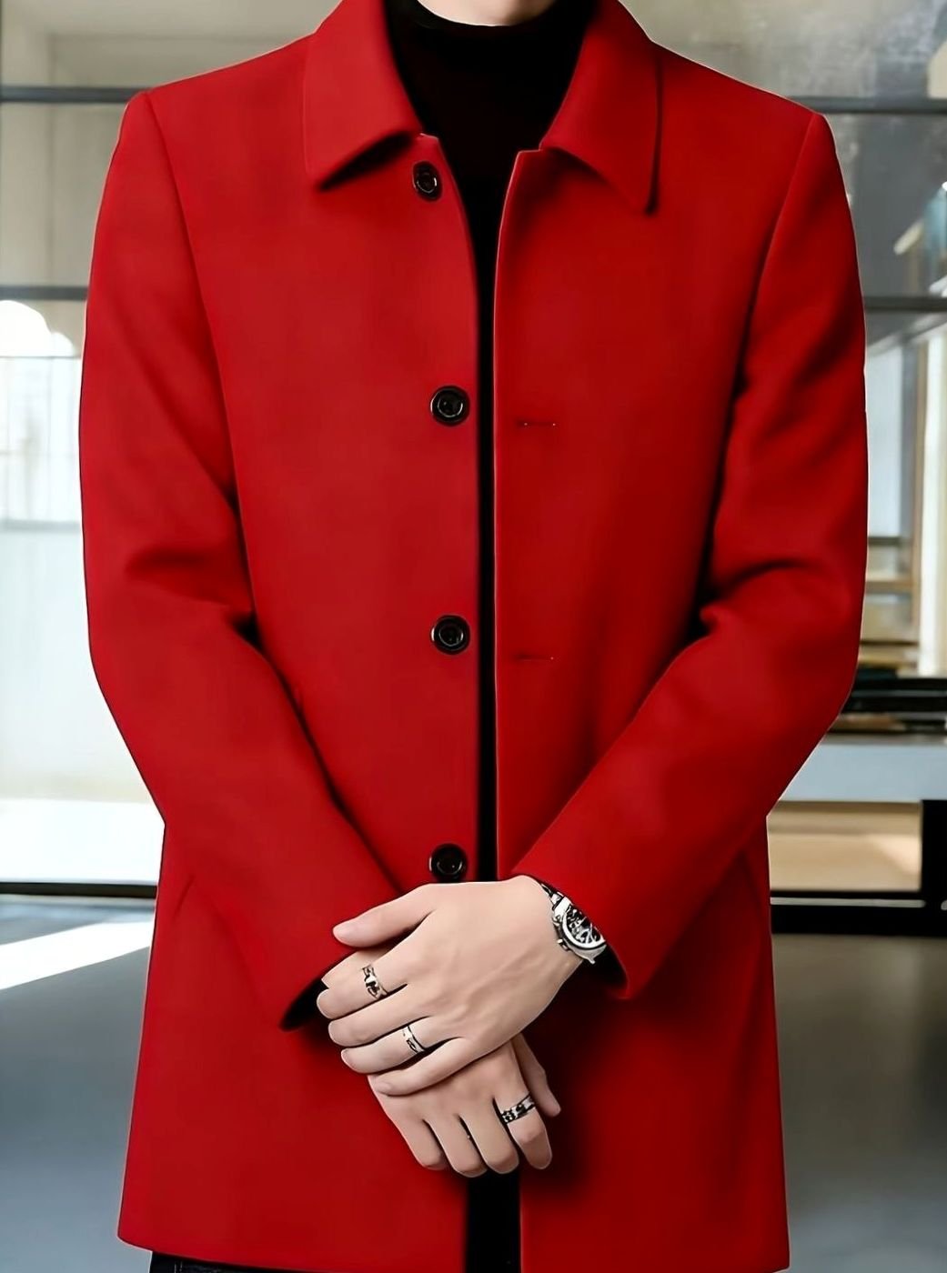 Men's Wool Single-Breasted Overcoat Classic Collar