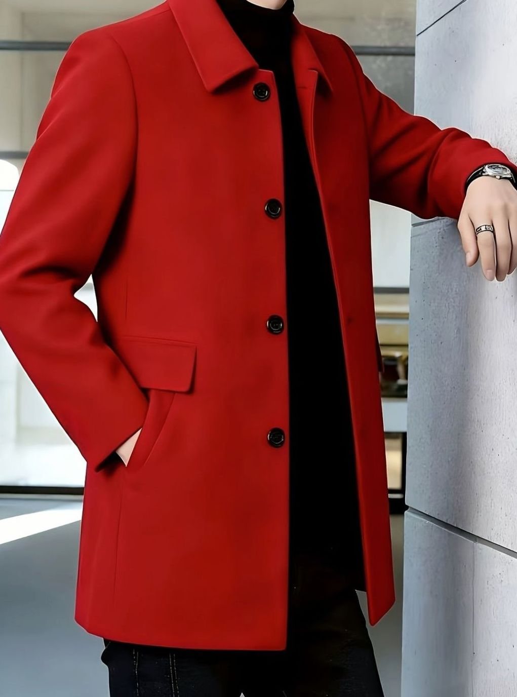 Men's Wool Single-Breasted Overcoat Classic Collar