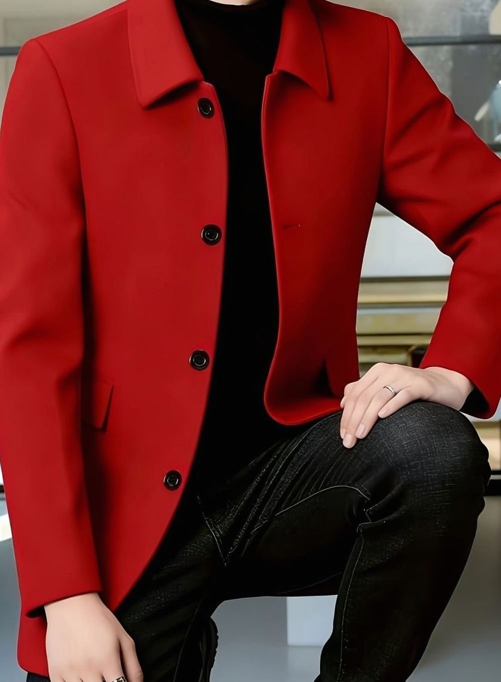 Men's Wool Single-Breasted Overcoat Classic Collar