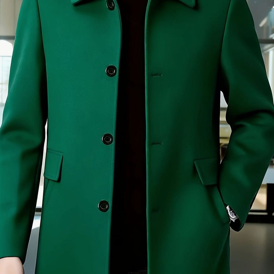 Men's Wool Single-Breasted Overcoat Classic Collar - Green