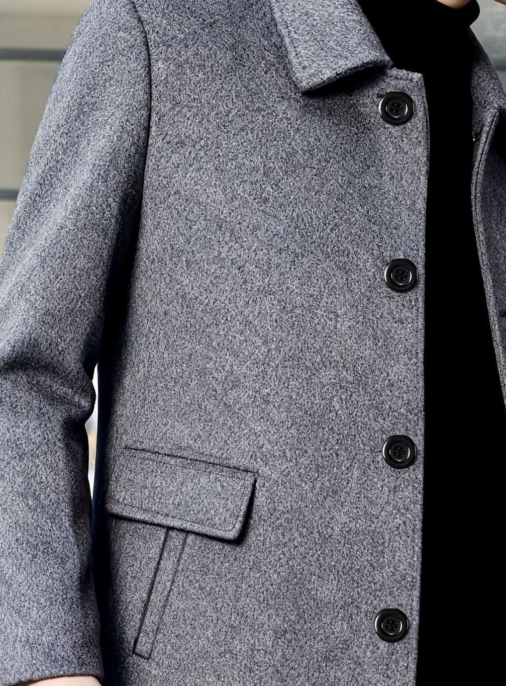 Men's Wool Single-Breasted Overcoat Classic Collar