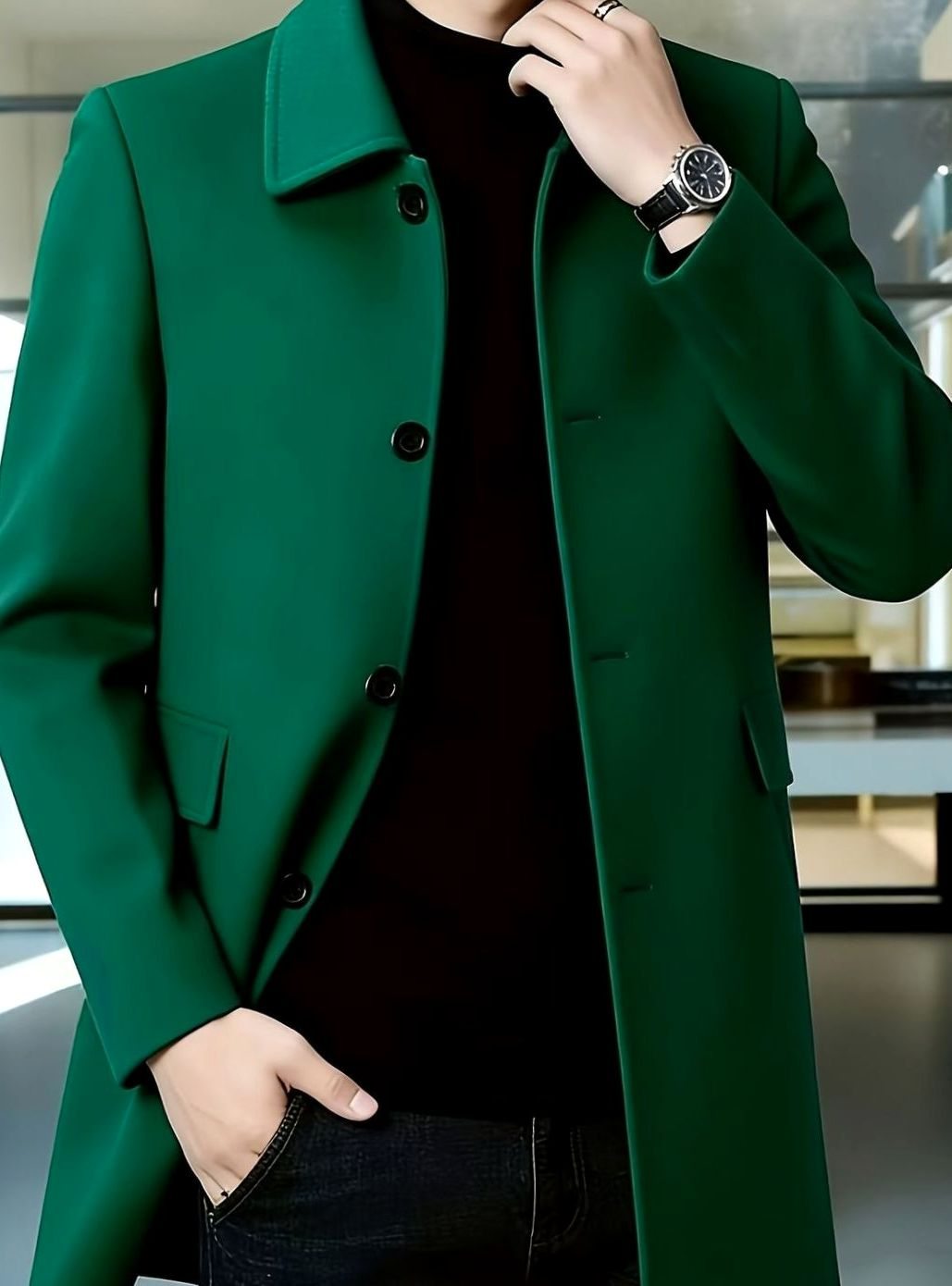 Men's Wool Single-Breasted Overcoat Classic Collar