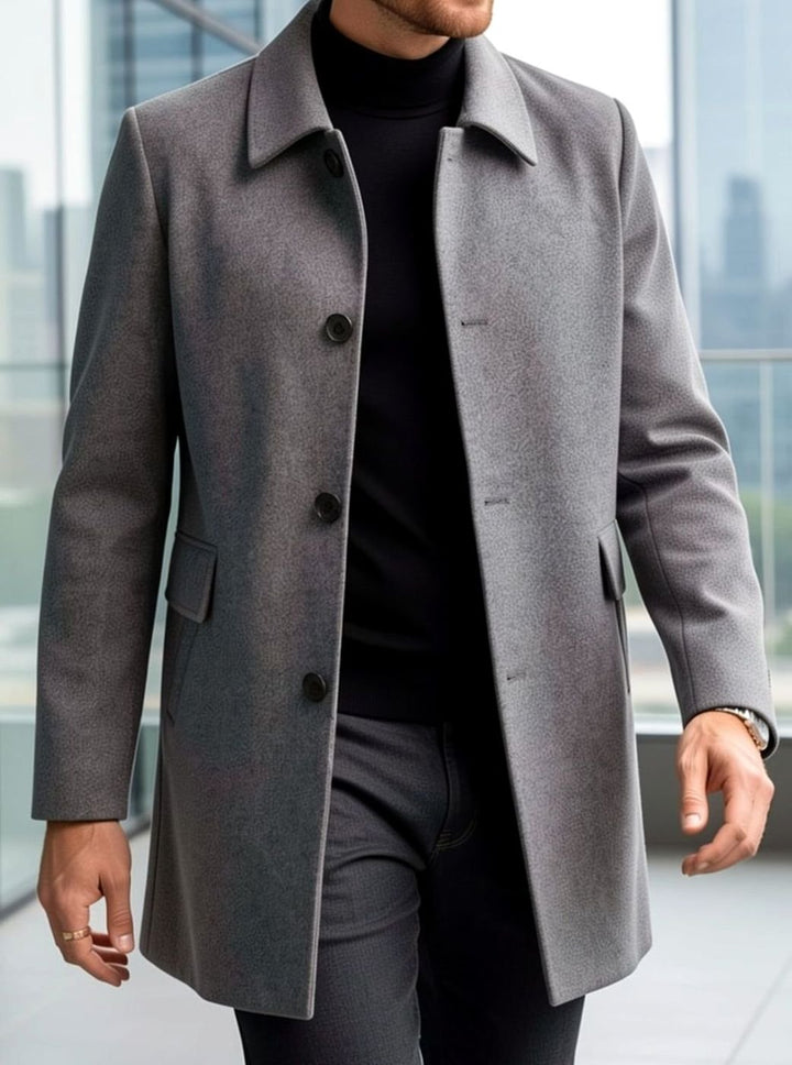 Men's Wool Single-Breasted Overcoat Classic Collar