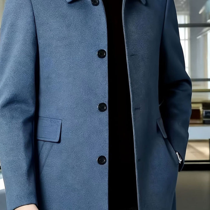 Men's Wool Single-Breasted Overcoat Classic Collar - Deep Sky Blue